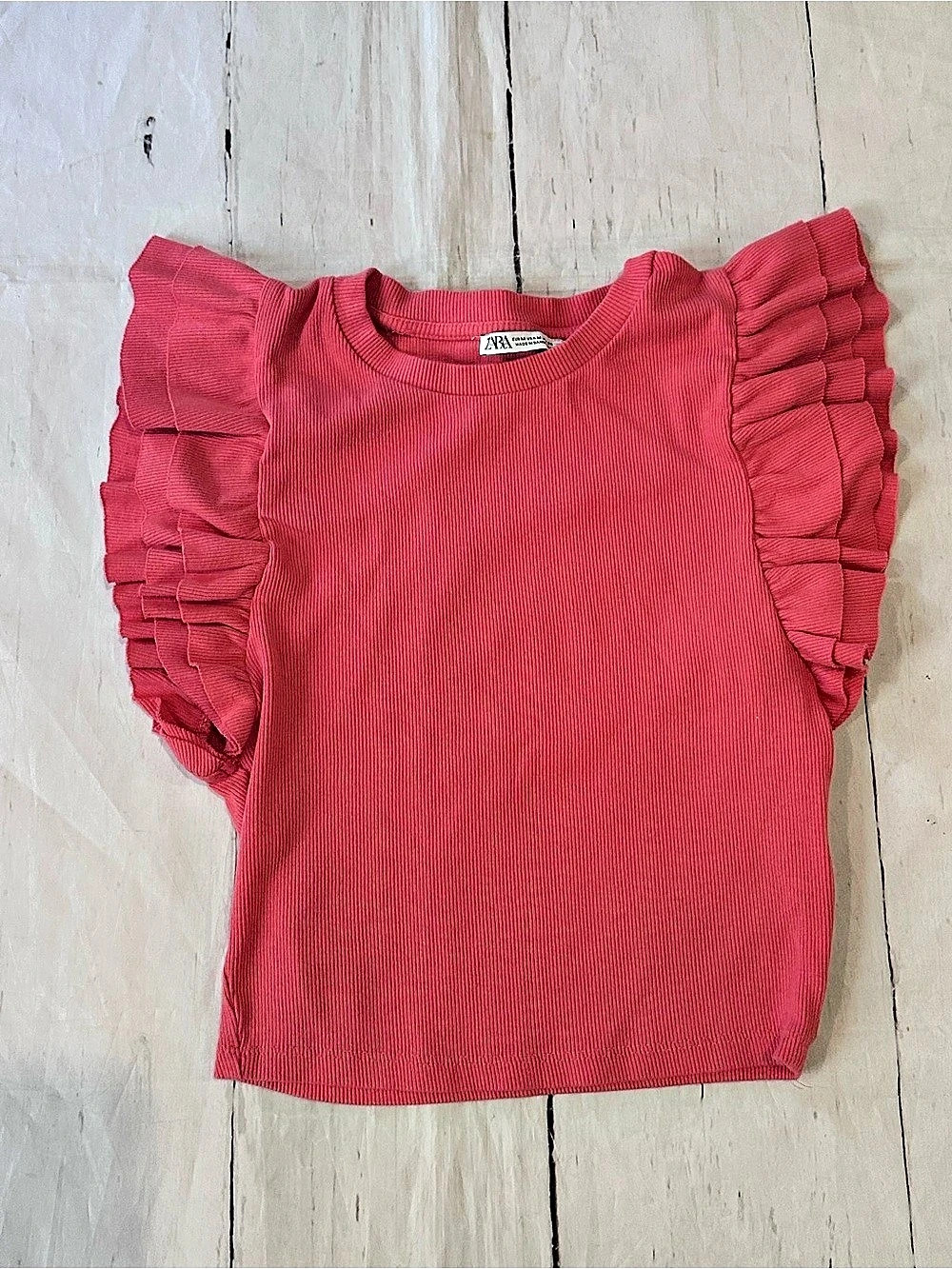Zara Ribbed Knit Ruffle Sleeve Top Ruffle Sleeve Ribbed Top orange women’s med